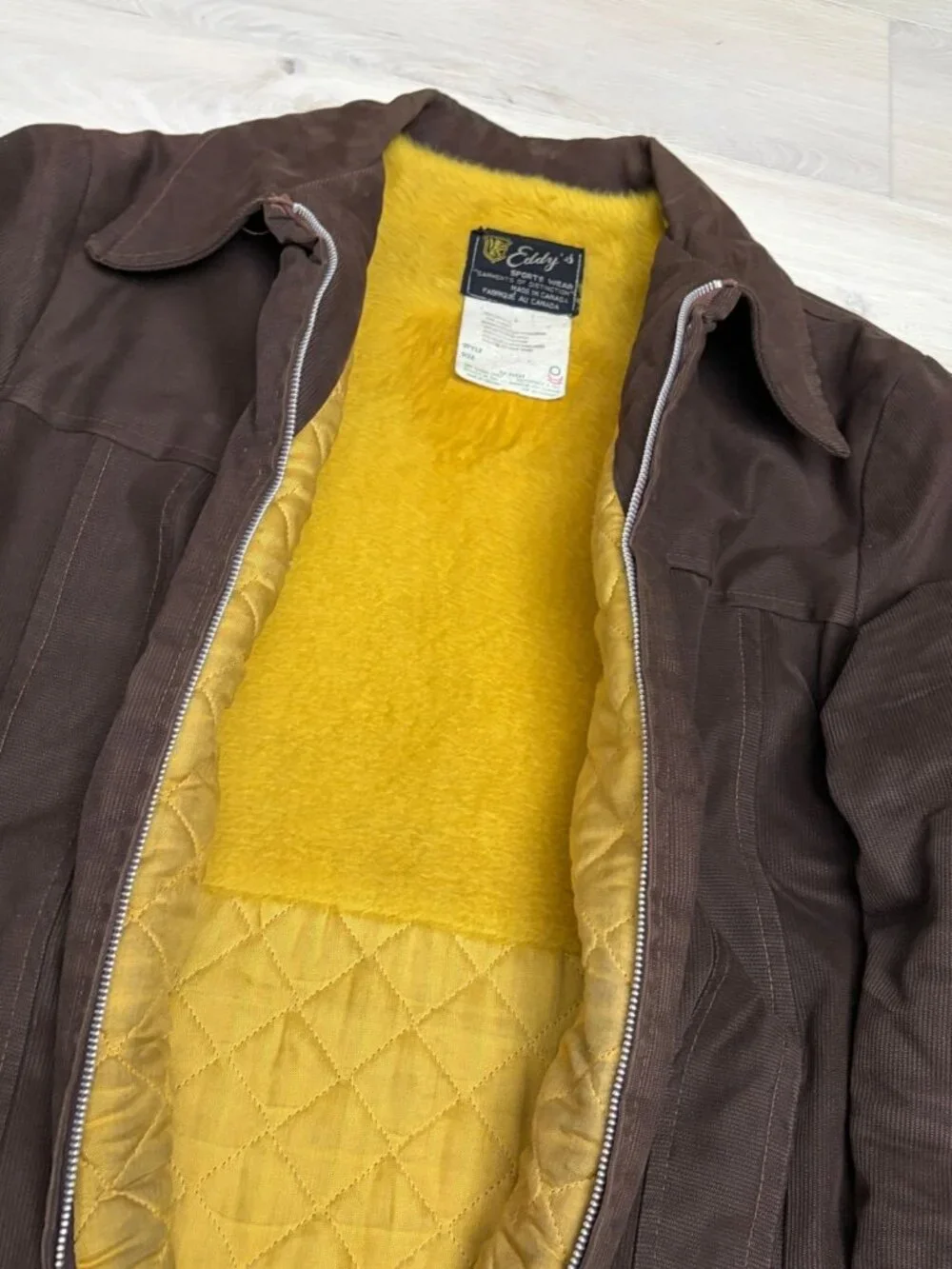 RARE 70s Vintage EDDY'S Corduroy Jacket Faux Fur Retro Chore Coat Mens Large